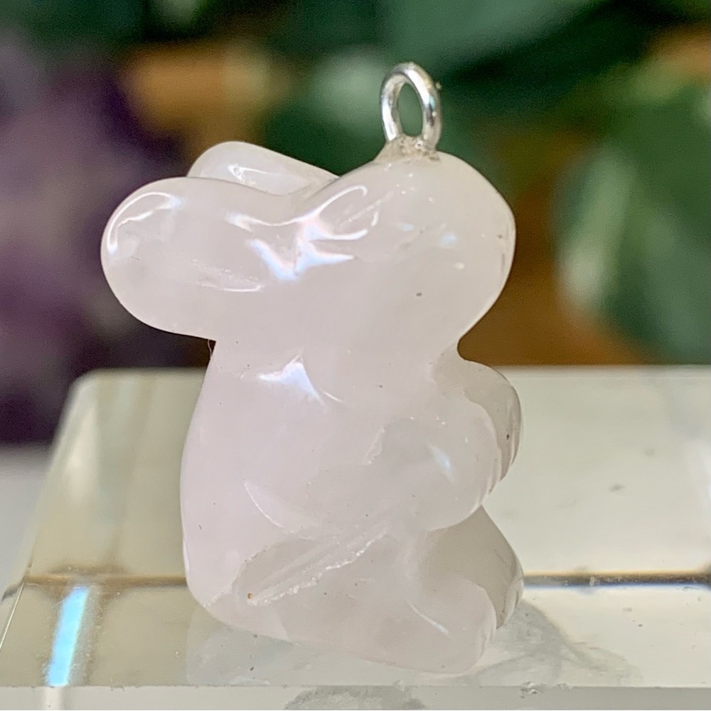Rose Quartz Rabbit Pendant Carved Miniature Crystal Bunny Figurine Carving .8"